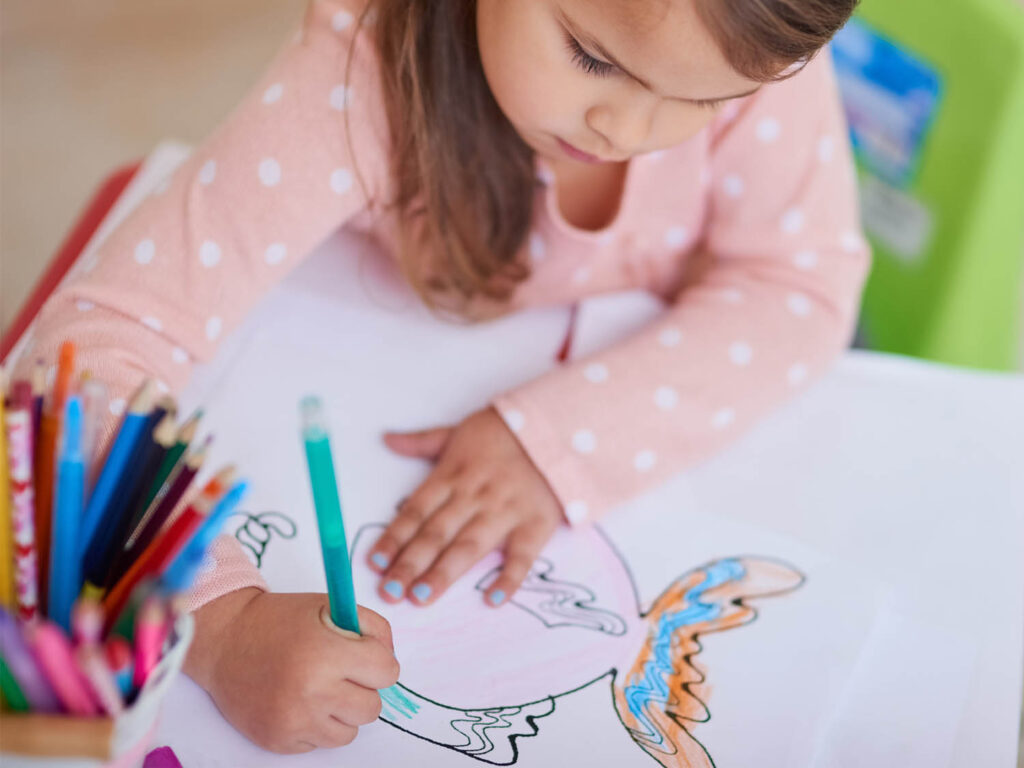 Child coloring as per teaching and learning guide